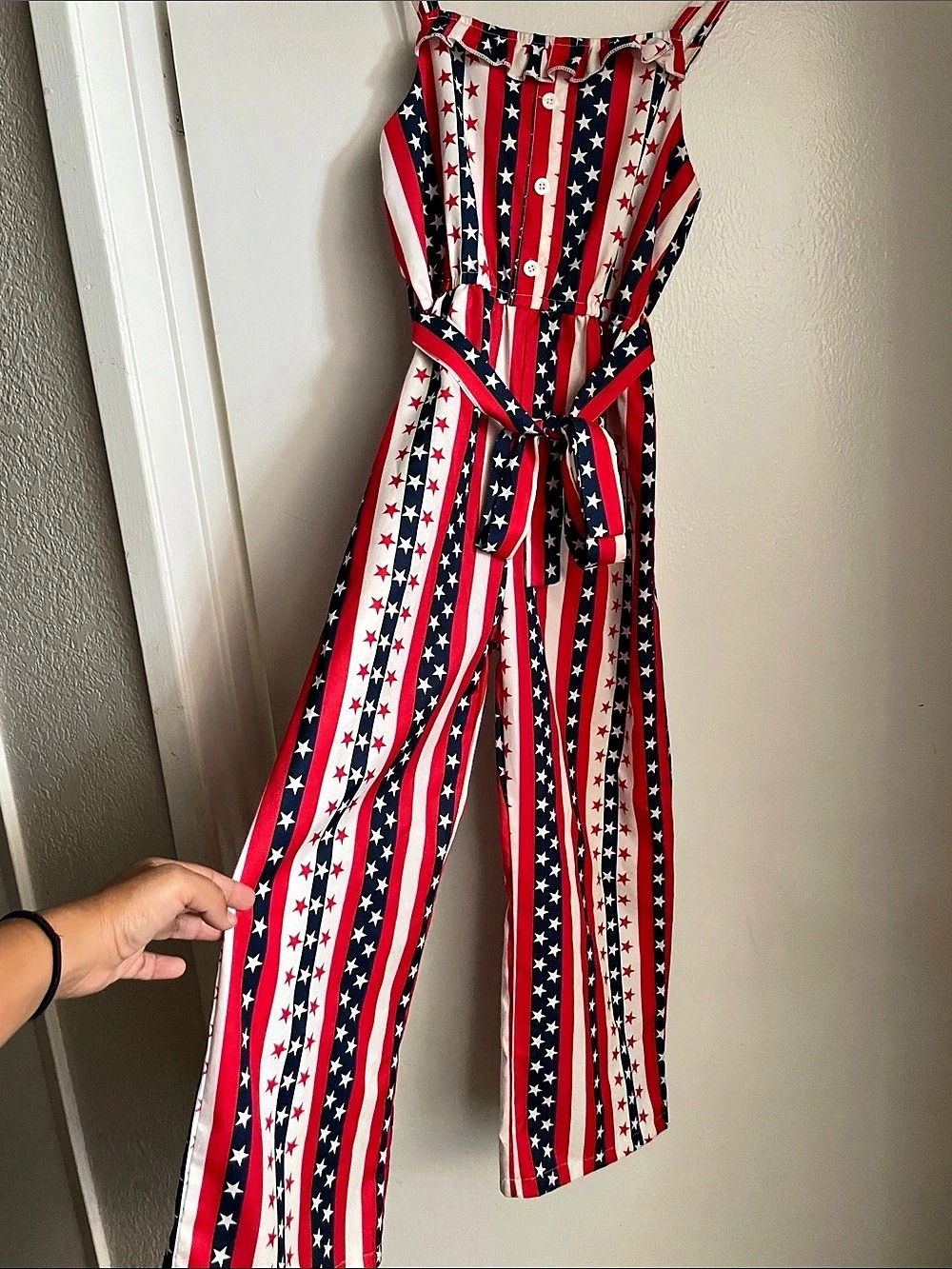 Girls Striped Jumpsuit Red & Blue Size 8-9Y